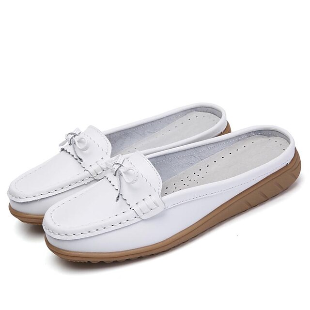  Women's Loafers & Slip-Ons Backless Loafers Flat Heel Cowhide Comfort Spring / Summer White / Party & Evening