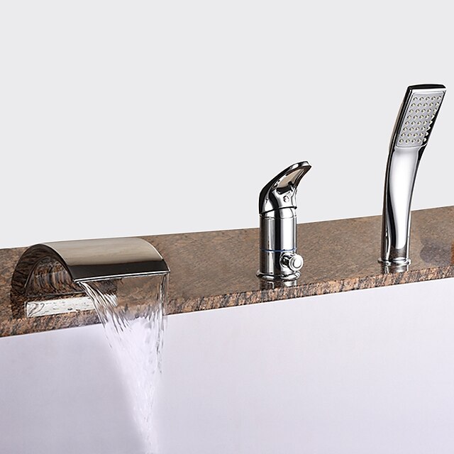  Bathtub Faucet - Modern Chrome Roman Tub Ceramic Valve Bath Shower Mixer Taps / Brass / Single Handle Three Holes