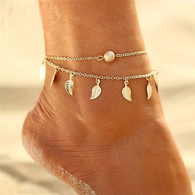  Anklet feet jewelry Dainty Ladies Bohemian Women's Body Jewelry For Gift Evening Party Layered Alloy Leaf Gold Silver