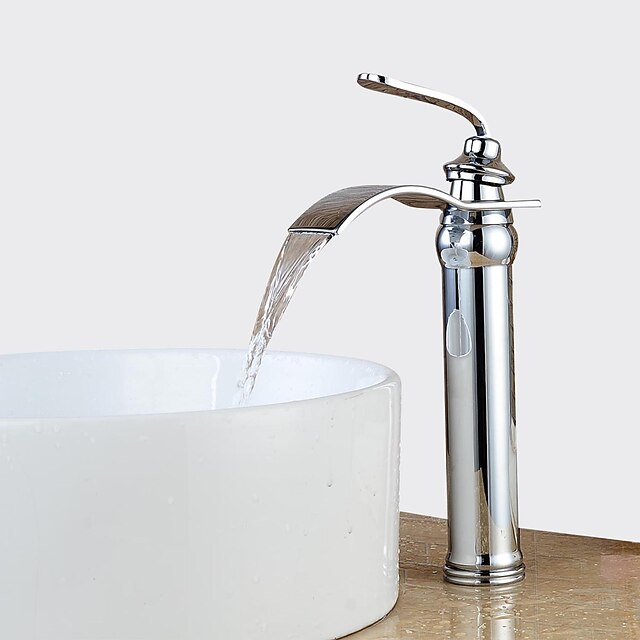  Håndvasken vandhane - Vandfald Krom Centersat Enkelt håndtag Et HulBath Taps / Messing