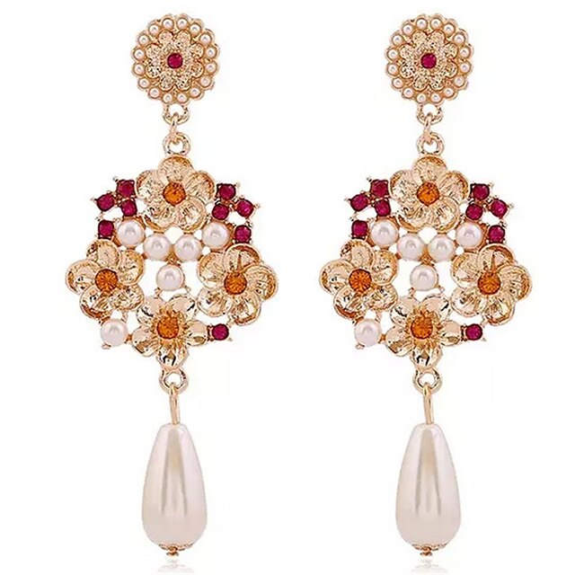  Femme Boucle d'Oreille Pendantes Fleur Gros Fantaisie dames Mode Imitation de perle Imitation Diamant Des boucles d'oreilles Bijoux Noir / Bleu / Rose Pour Soirée Sortie