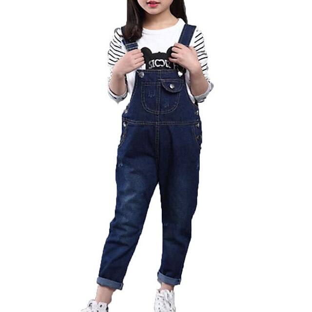  Kids Girls' Simple Casual Daily Solid Colored Sleeveless Jeans Blue