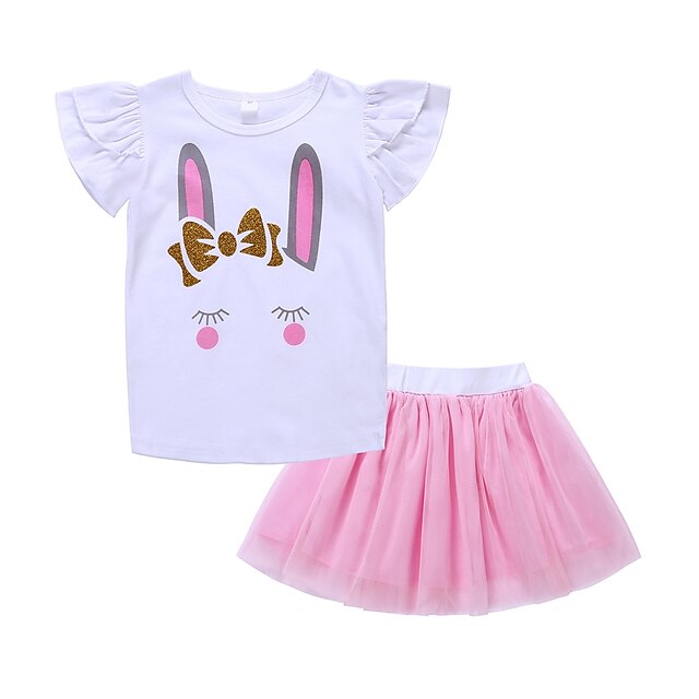  Toddler Girls' Clothing Set Short Sleeve Blushing Pink Print Mesh Print Daily Holiday Regular
