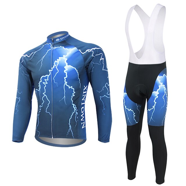  WEST BIKING® Men's Long Sleeve Cycling Jersey with Bib Tights - Blue Bike Jersey Bib Tights Clothing Suit Breathable 3D Pad Quick Dry Anatomic Design Reflective Strips Sports Nature & Landscapes Road