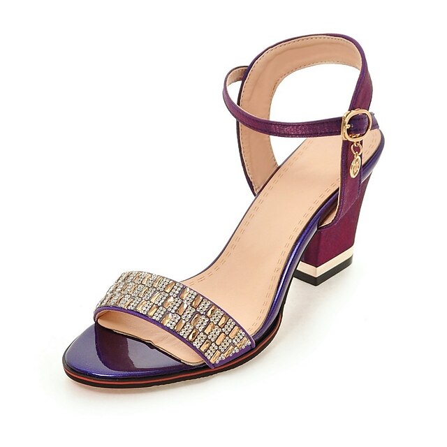  Women's Sandals Block Heel Sandals Chunky Heel Open Toe Ankle Strap Party & Evening Silk Crystal Solid Colored Summer Black Purple Red