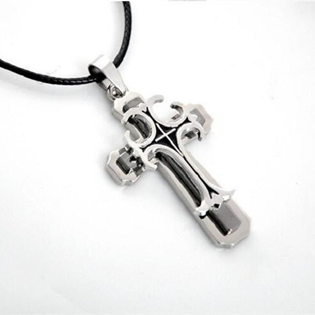  Men's Women's Pendant Necklace Cross Leather Alloy Silver Necklace Jewelry For Daily