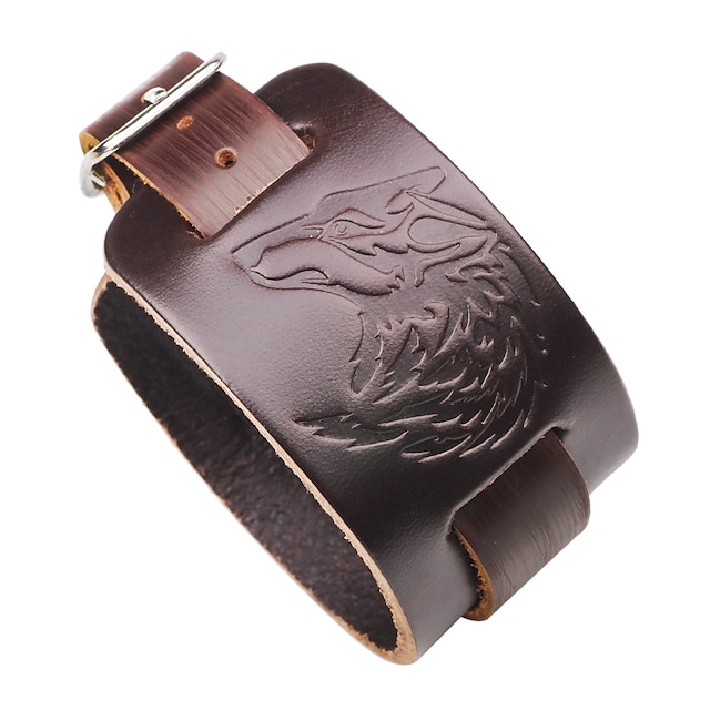  Men's Leather Bracelet Wolf Gothic Steampunk Leather Bracelet Jewelry Black / Brown For Street Club