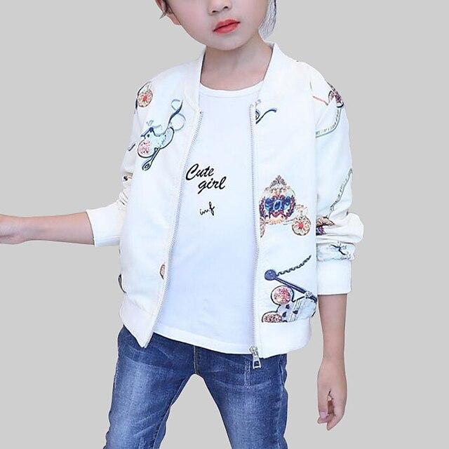  Kids Toddler Girls' Casual Daily Print Long Sleeve Regular Jacket & Coat Beige