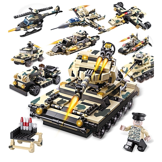  Byggeklodser 834 pcs Militær kompatible Legoing Stress og angst relief Forældre-barninteraktion Militærkøretøjer Kampvogn Legetøj Gave