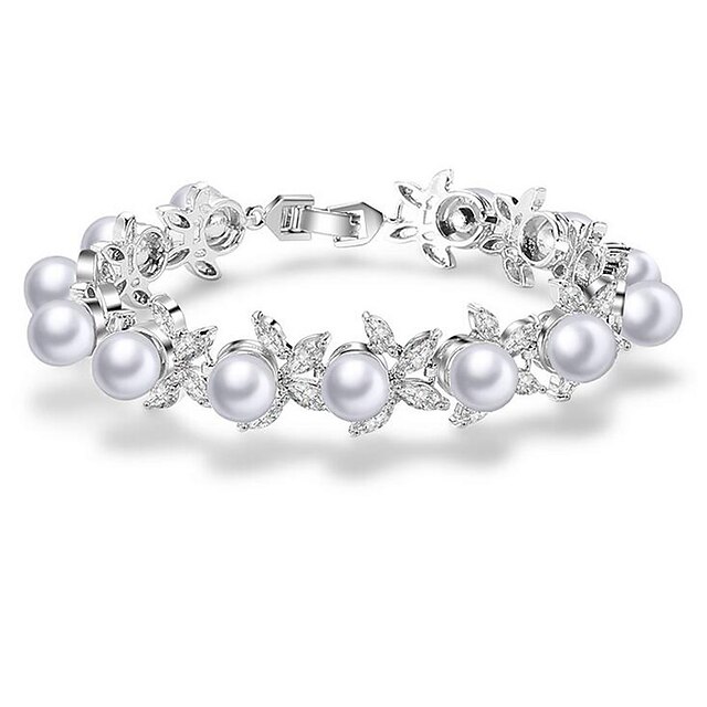  Damen Perlen Ketten- & Glieder-Armbänder Armreife Blume Europäisch Süß Zirkonia Armband Schmuck Weiß Für Party