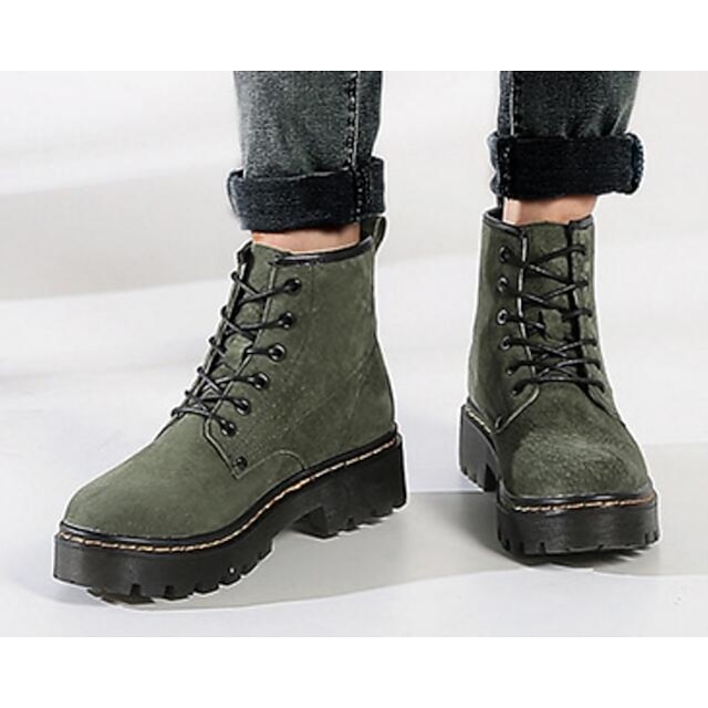Mulheres Couro de Porco Outono / Inverno Coturnos Botas Salto Robusto Botas  Curtas / Ankle Preto / Amarelo / Verde Tropa de 6628586 2022 por $70.79