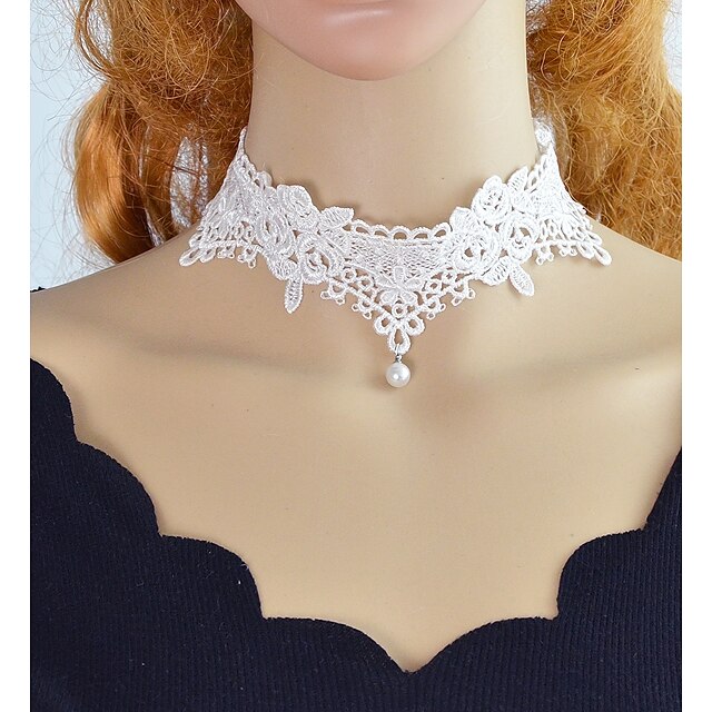  Choker Necklace Ladies Lace Alloy White Black 42 cm Necklace Jewelry For Wedding Party / Evening Masquerade Engagement Party Prom School