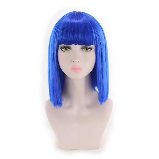  peruca sintética peruca reta bob cabelo curto azul sintético nova chegada sintética feminina peruca de halloween azul