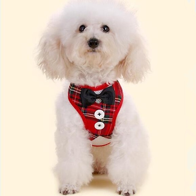  Chien Harnais Tartan Classique Nœud papillon Animaux Fête de Mariage Vêtements pour Chien Vêtements pour chiots Tenues De Chien Rouge Noir Costume pour fille et garçon chien Tissu S M L