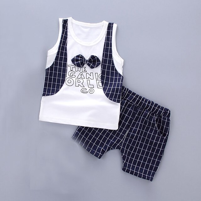  Toddler Boys' Clothing Set Sleeveless Navy Blue Striped Cotton Daily Holiday Active Regular / Cute / Spring / Summer