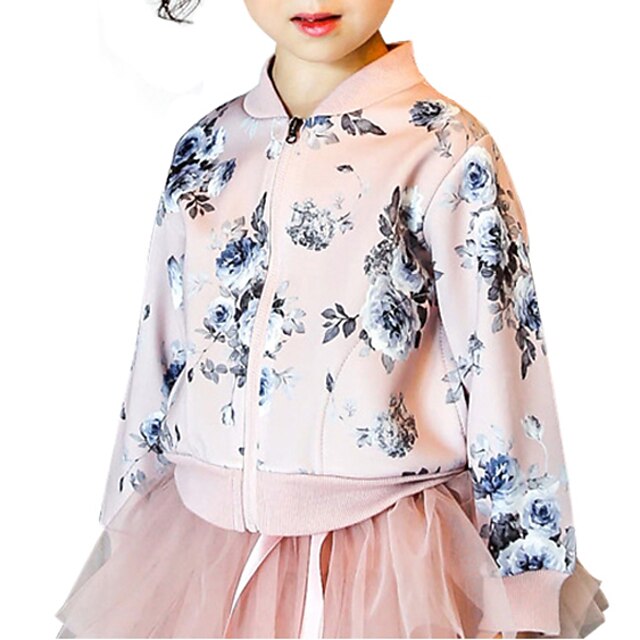  Kids Girls' Floral School / Going out / Casual / Daily Solid Colored / Floral Long Sleeve Cotton Suit & Blazer