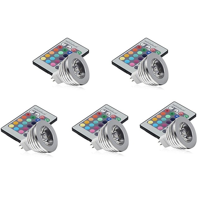  5pcs 3 W LED Spotlight 250 lm MR16 1 LED Beads High Power LED Dimmable Remote-Controlled Decorative RGBW 12 V / 5 pcs / RoHS