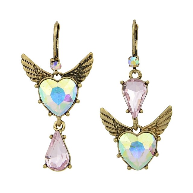  Women's Drop Earrings Mismatched Wings Heart Ladies Fashion Imitation Tourmaline Earrings Jewelry Gold For Gift Date