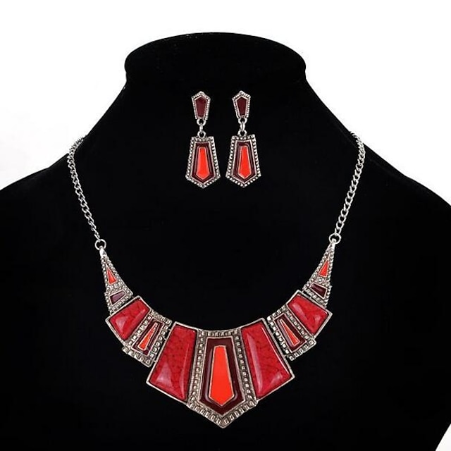  Women's Resin Jewelry Set Geometrical Statement Ladies Vintage Party African Resin Earrings Jewelry Red For Party 1 set / Necklace