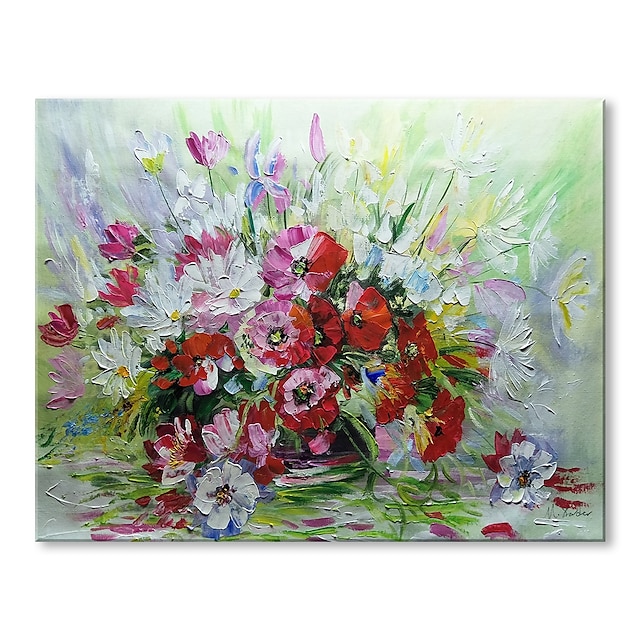  Hang-Malowane obraz olejny Ręcznie malowane - Abstrakcja Kwiatowy / Roślinny Nowoczesne Nowoczesny Naciągnięte płótka / Rozciągnięte płótno