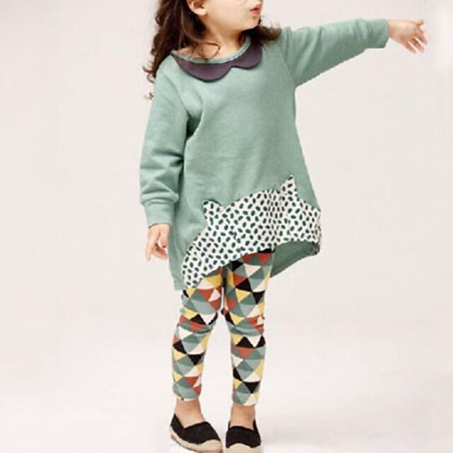  Girls' 3D Clothing Set Long Sleeve Spring Fall Dot Rayon Toddler Daily
