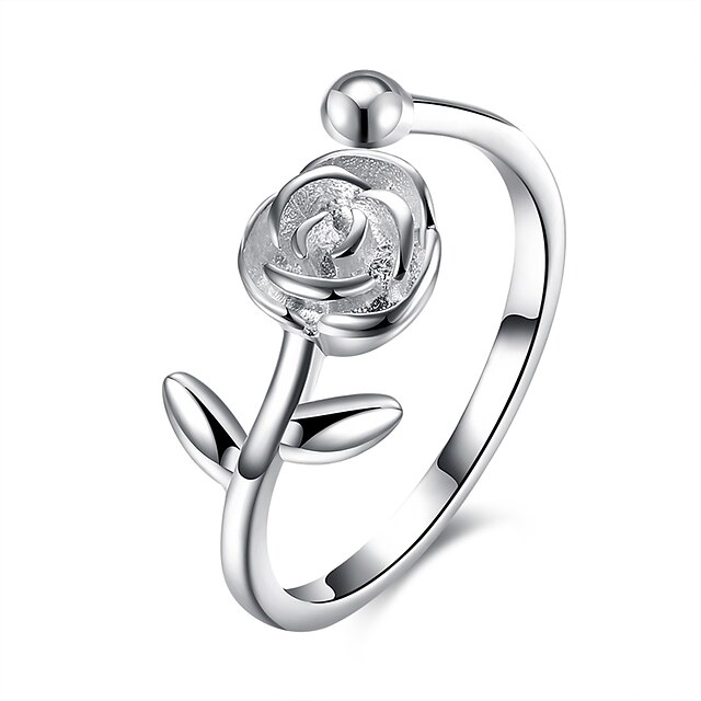  Open Cuff Ring Cubic Zirconia Silver S925 Sterling Silver Flower Ladies Fashion Adjustable / Women's