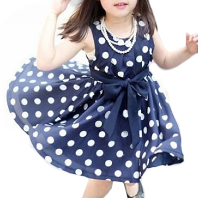  Baby Wenig Mädchen Kleid Punkt Alltag Weiß Marinenblau Ärmellos Süß Kleider Sommer Normale Passform