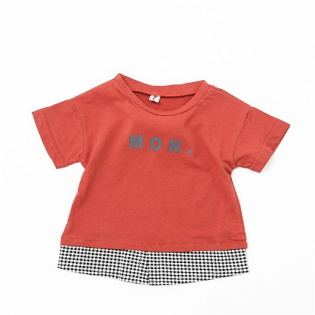  Bébé Para Meninos Básico Sólido Manga Curta Algodão Camiseta Vermelho