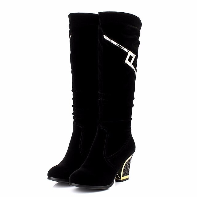  Women's Boots Winter Chunky Heel Comfort Fashion Boots Nubuck Black