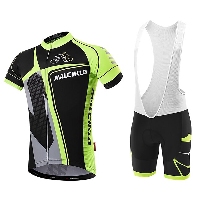  Malciklo Men's Cycling Jersey with Bib Shorts - White / Black Bike Bib Shorts Jersey Quick Dry Anatomic Design Reflective Strips Sports Mountain Bike MTB Road Bike Cycling Clothing Apparel / Advanced