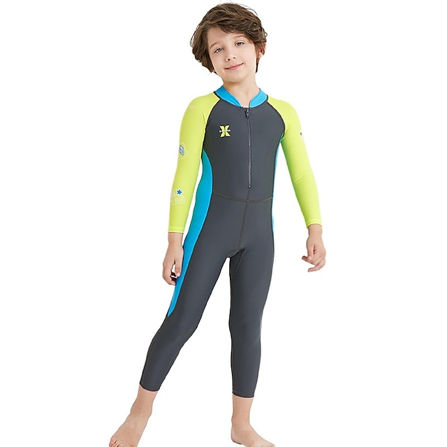  Dive&Sail Boys Rash Guard Dive Skin Suit UPF50+ Quick Dry Long Sleeve Swimsuit Front Zip Swimming Diving Surfing Beach Patchwork Spring Summer Autumn