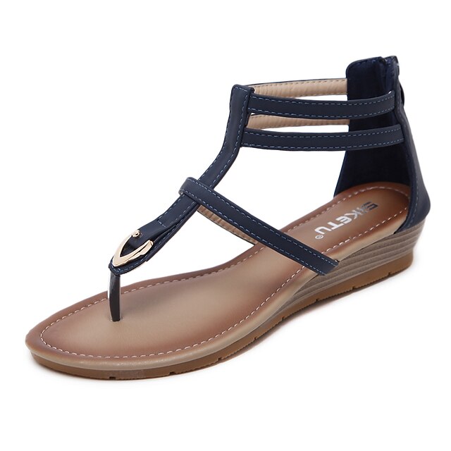  Mujer Sandalias Primavera / Verano Tacón Cuña Dedo redondo Gladiador Oficina y carrera Remache Bloques Microfibra Almendra / Azul