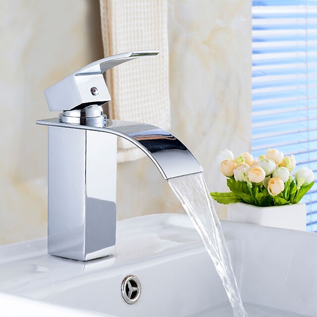  Håndvasken vandhane - Vandfald Krom Centersat Et Hul / Enkelt håndtag Et Hul / Messing