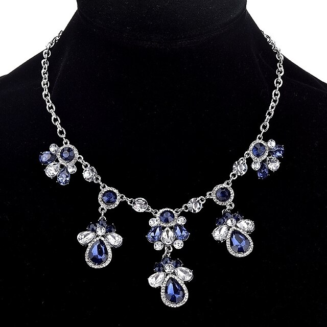  Colliers Fantaisie Femme Colliers plastrons Cristal Cristal Goutte Gros Fantaisie dames Argent Bleu 45 cm Colliers Tendance Bijoux pour Rendez-vous Vacances