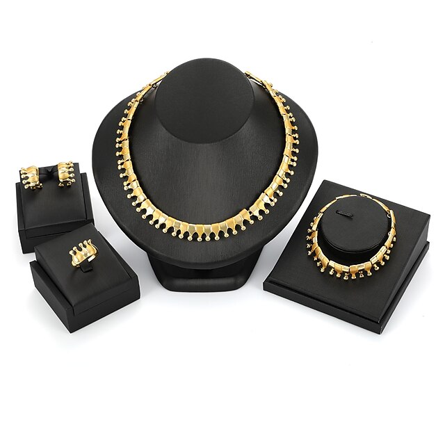  Damen Kubikzirkonia Schmuckset Armreife Ohrstecker Erklärung damas Modisch Zirkonia vergoldet Ohrringe Schmuck Gold Für Hochzeit Party / Halsketten / Ring