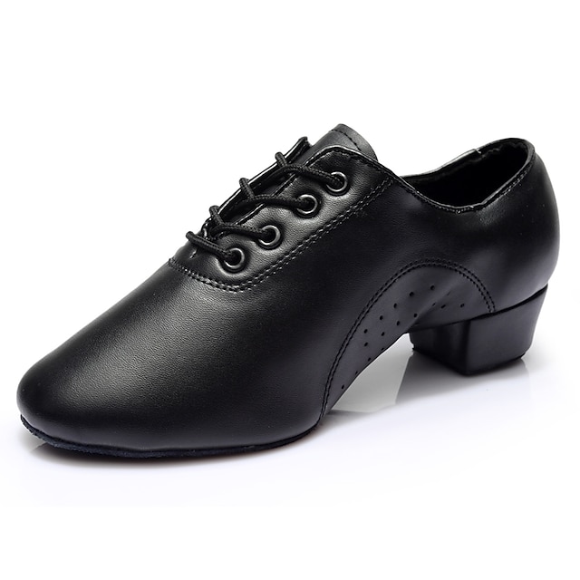  Men's Latin Shoes Ballroom Shoes Salsa Shoes Practice Trainning Dance Shoes Performance Practice Lace Up Heel Thick Heel Black