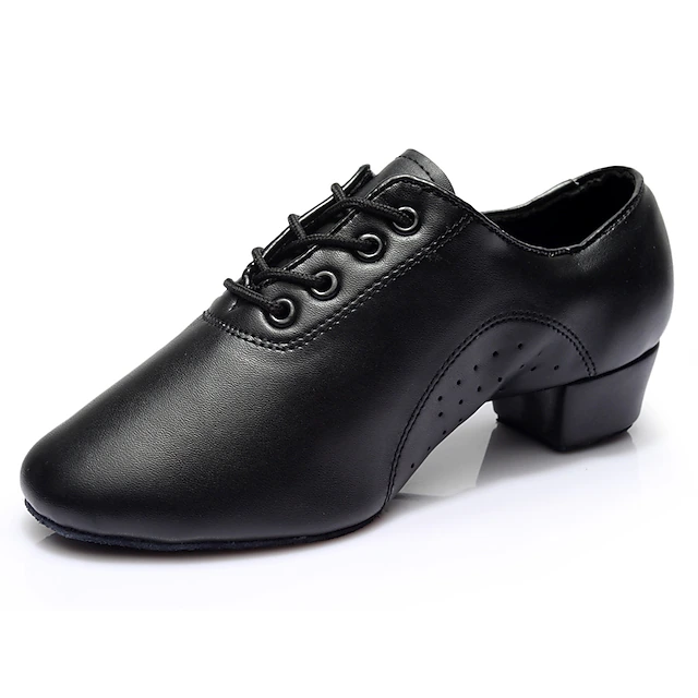 Men's Latin Shoes Ballroom Shoes Salsa Shoes Practice Trainning Dance Shoes Performance Practice Lace Up Heel Thick Heel Black 5