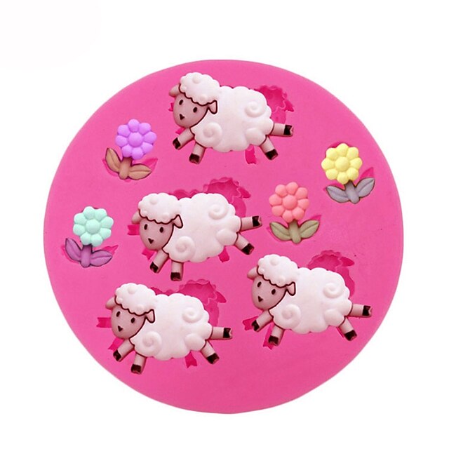  Sheep Flowers Shape Fondant Silicone Cake Mold Baking