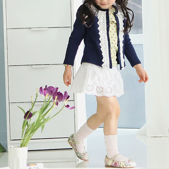  Toddler Girls' Sweater & Cardigan Long Sleeve Solid Colored Navy Blue Pink Children Tops Fall Winter Floral Short