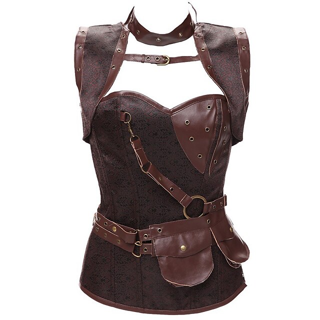  Plague Doctor Medieval Steampunk 18th Century Costume Women's Corset Harness Belt Black / Brown / Silver Vintage Cosplay Lace Sleeveless