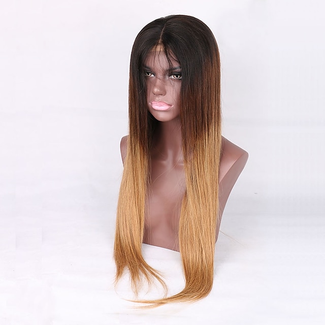  Jomfruhår Blonde Front Paryk Mellemdel Rihanna stil Brasiliansk hår Lige Nuance Paryk 130% Hår Densitet med baby hår Ombre-hår Dame Medium Længde Blondeparykker af menneskehår Aili Young Hair