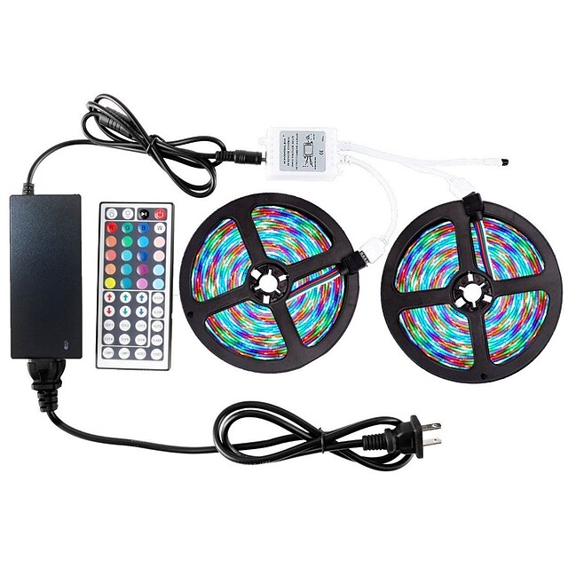  ZDM® 2x5 M Taśmy świetlne RGB 600 Diody LED 2835 SMD 8mm 1 Pilot zdalnego sterowania 44 klucze 1 kabel AC Adapter 1 x 12V 3A 1 zestaw RGB Wodoodporny Nadaje się do krojenia Dekoracyjna 12 V