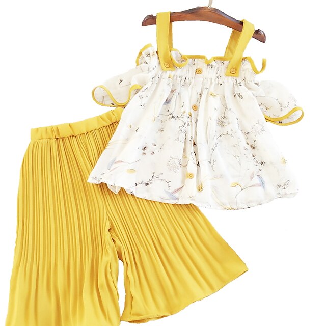  Girls' 3D Floral Clothing Set Short Sleeve Summer Spring Streetwear Polyester Toddler