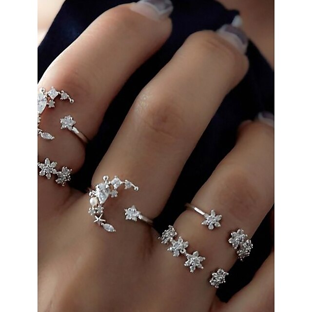  sada hvězdných prstenů z měsíční hvězdokupy ze slitiny stříbra, dámský prsten s neobvyklým jedinečným designem 5ks