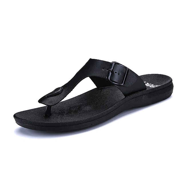  Ανδρικά Παπούτσια άνεσης PU Καλοκαίρι Παντόφλες & flip-flops Περπάτημα Σκούρο καφέ / Μαύρο