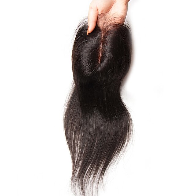  Guanyuwigs Brasiliansk hår 4X4 Lukking Rett Gratis Part / Midtre del / 3 Del Sveitsisk blonde Ekte hår Dame Silkete Daglig