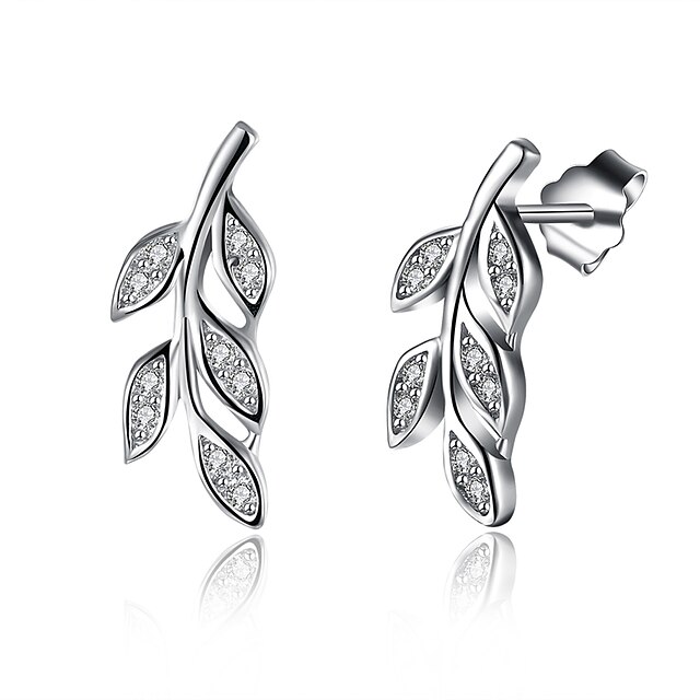  Women's Cubic Zirconia tiny diamond Stud Earrings Leaf Ladies Fashion S925 Sterling Silver Earrings Jewelry Silver For Gift Daily