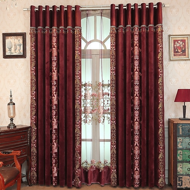  Blackout Curtains Drapes Bedroom Contemporary Cotton / Polyester Embroidery