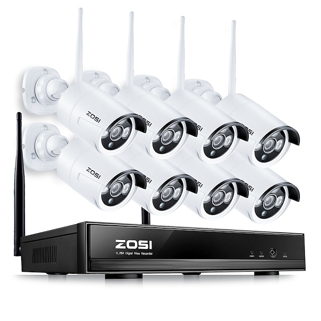  Sistem zosi® 8ch cctv wireless 960p nvr 8pcs 1.3mp ir exterior p2p wifi ip camera de detectare a mișcării impermeabil cctv sistem de securitate kit de supraveghere acces la distanță zi și noapte