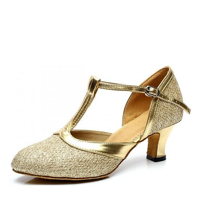 Women's Latin Shoes Sandal Chunky Heel Paillette Purple / Gold / Silver ...